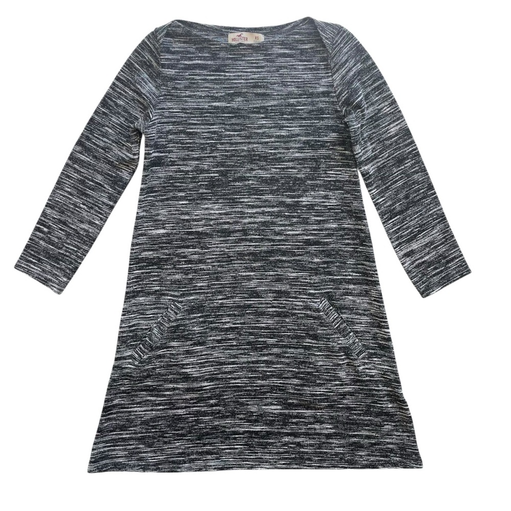 Hollister Women’s XS Gray Space Dye 3/4 Sleeves Pocket A-line Sweater Knit Dress
